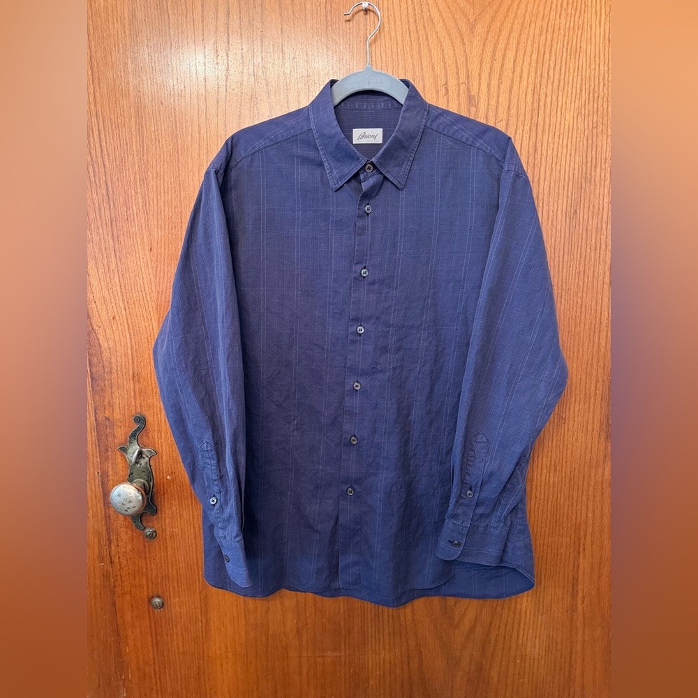 Brioni Deep Blue Casual Button-Down Shirt // MADE IN ITALY SZ XL